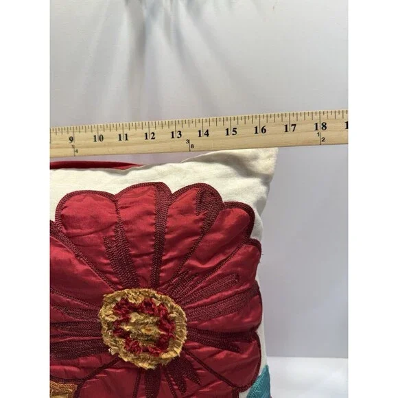 Pier 1 Imports Embroidered Floral Pillows 17x15 Boho Multicolor Embroidery Set 2 - Picture 10 of 11